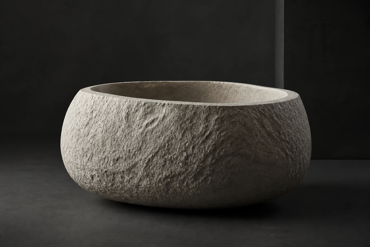Form 03 hand-finished limestone vessel